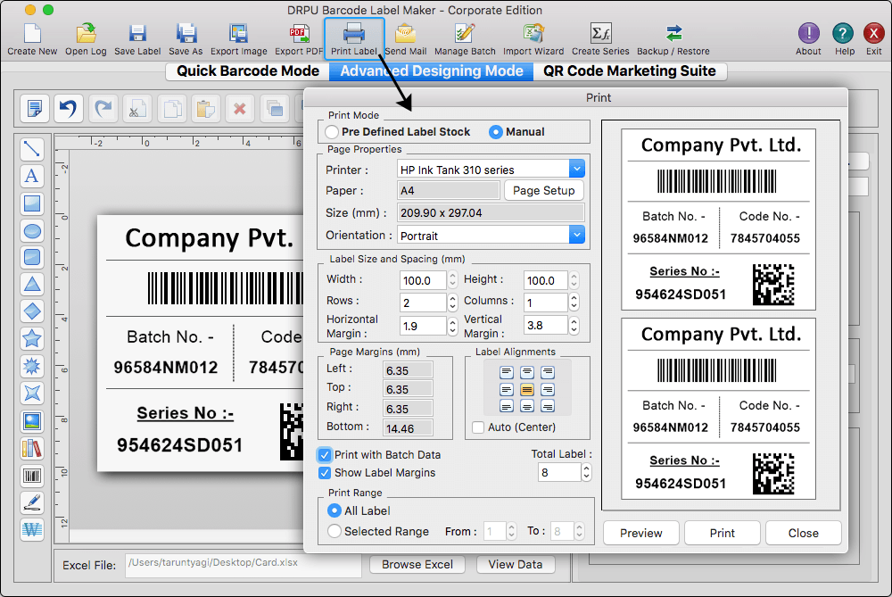 View Printing label