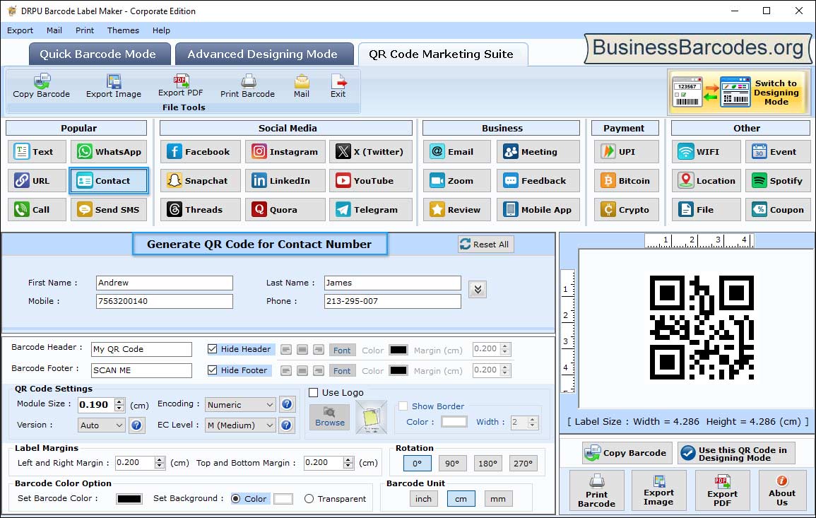 QR Code Marketing Suite mode